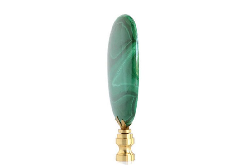 Malachite Lozenge Lamp Finial on a Shiny Brass Base