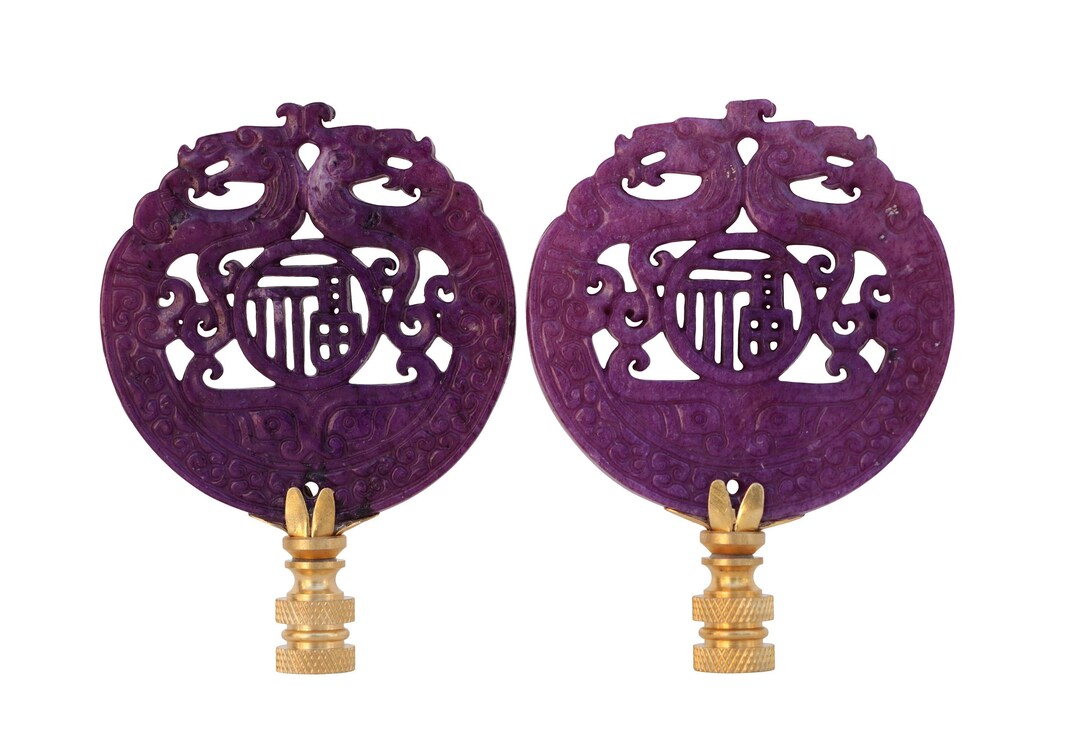 Asian Lamp Finials Chinese Calligraphy Symbols on Brass Hardware A