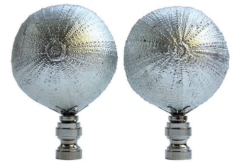 Silvered Sea Urchin Lamp Finials Natural Specimens On Shiny Chrome Bases A Matching Pair - Sea Urchin Lamp Silvered Sea Urchin Lamp Finials Natural Specimens On Shiny Chrome Bases A Matching Pair - Sea Urchin Lamp