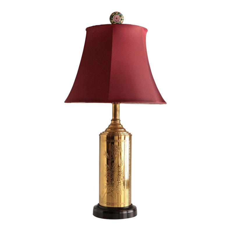 Chinese Champlev\u00e9 Cloisonn\u00e9 Lamp Finials on Shiny Brass Bases A Matching Pair in Blue /& White
