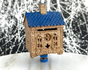 Cast Iron Penny Bank House Lamp Finial on Bronze Hardware