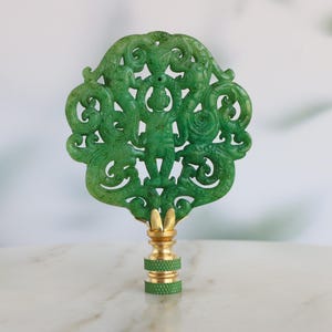 Chinese Scholar Lamp Finial on Brass Hardware in Jade Green