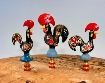 Rooster of Barcelos Lamp Finial on Brass Hardware - Portuguese Good Luck Symbol Colorful Bird Lamp Topper