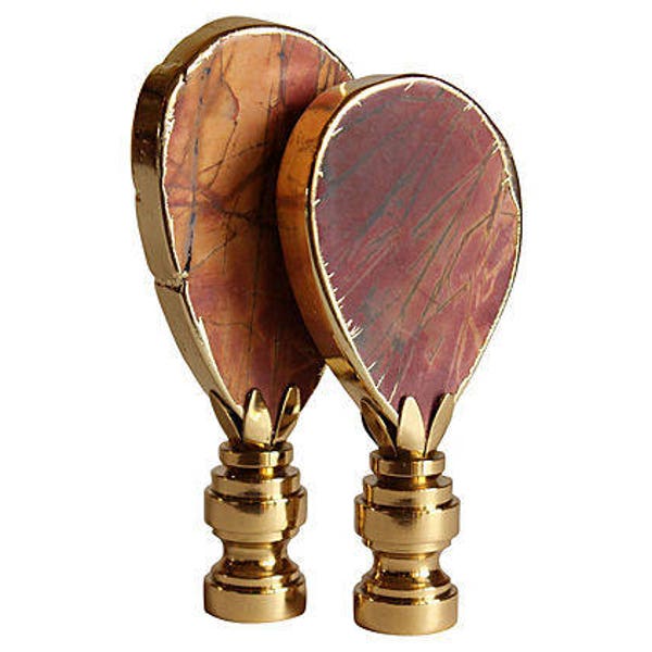 Embouts de lampe en jaspe Picasso dorés sur des bases en laiton brillant - La paire assortie