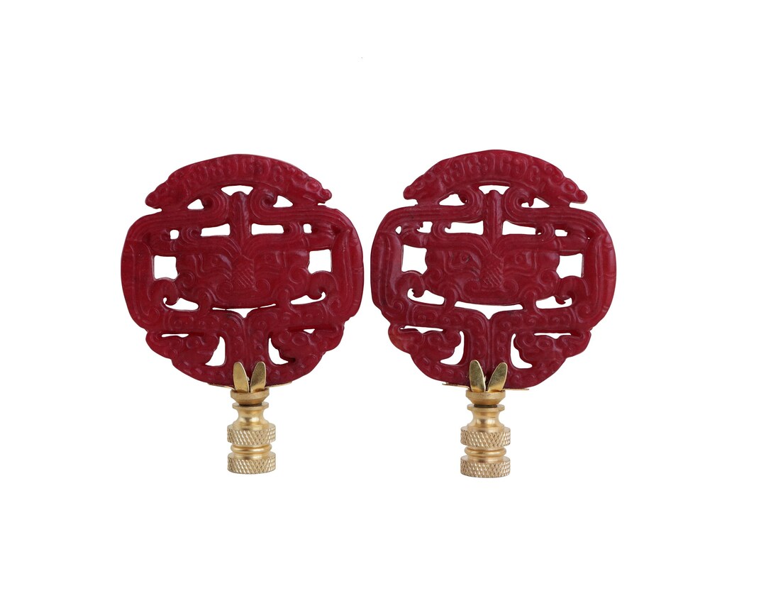 Chinese Archaic Style Lamp Finials in Red on Brass Hardware Etsy