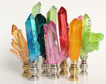 Iridescent Titanium Quartz Cluster Lamp Finial - Custom Design