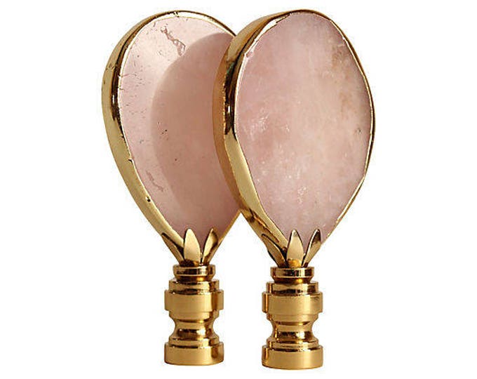 Gold Gilded Rose Quartz Lamp Finials With Shiny Brass Bases Etsy