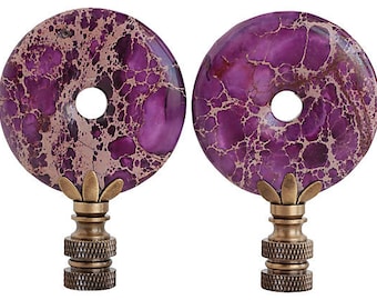 Ultra Violet Sea Sedment Jasper Stone Lamp Finials on Bronze Tone Bases - A Matching Pair