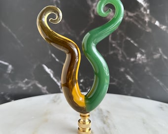 Swirled Glass Lamp Finial on Brass Hardware - Murano Glass Style Lamp Topper