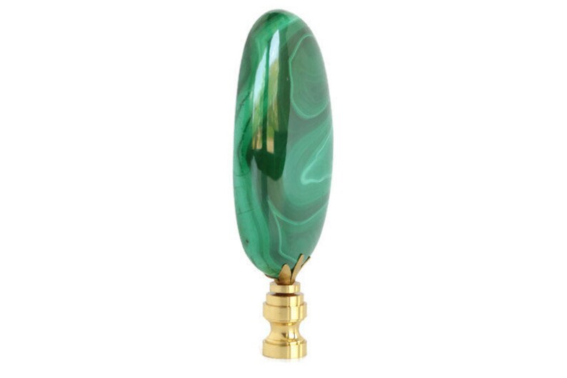 Malachite Lozenge Lamp Finial on a Shiny Brass Base