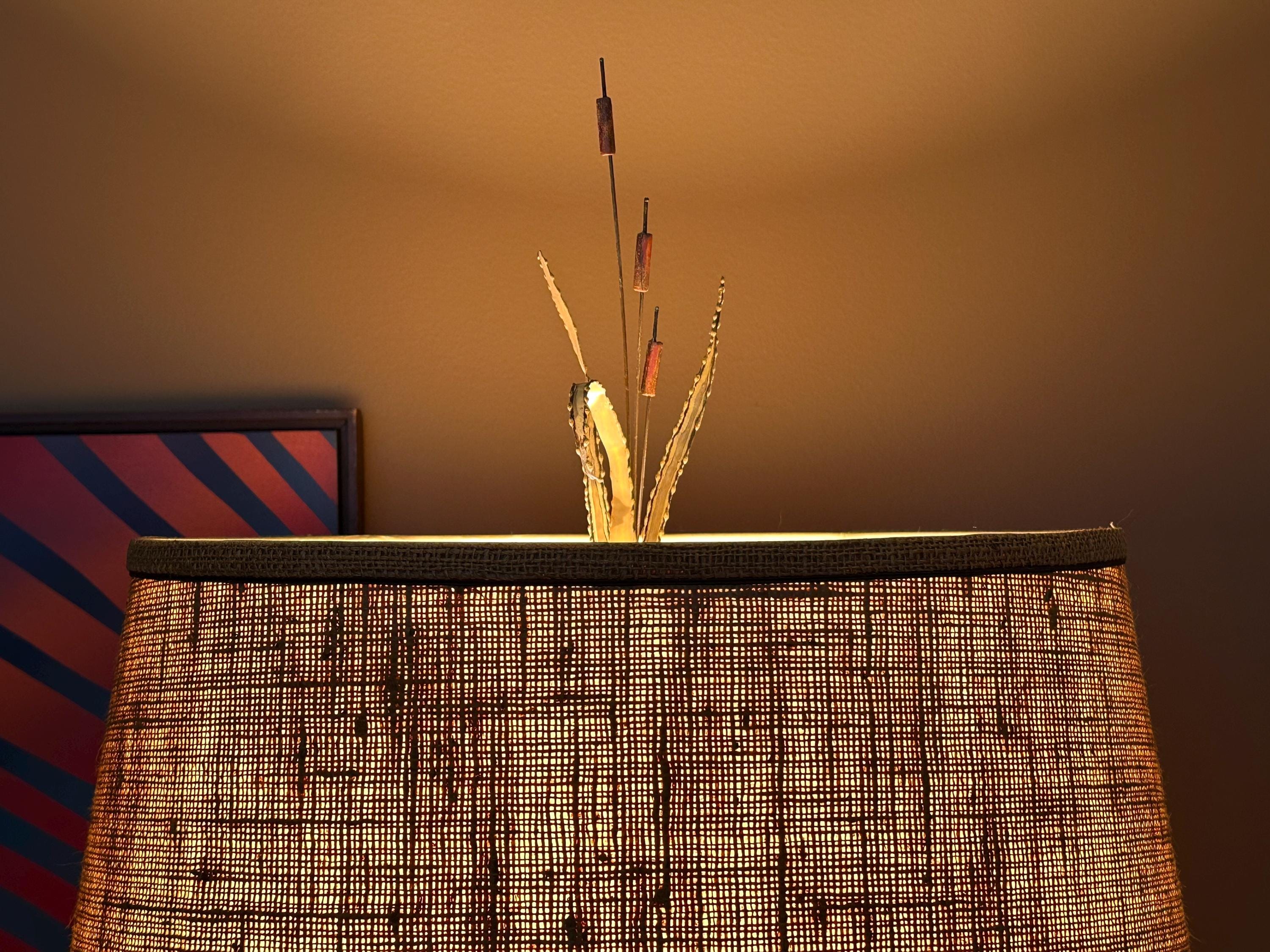 Brutalist Metal Cattail Lamp Finial on Bronze Hardware - Torch Cut