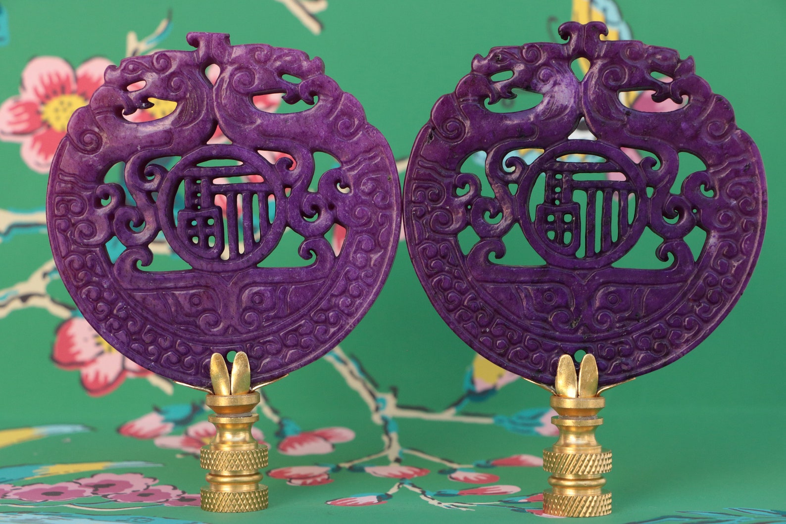 Asian Lamp Finials Chinese Calligraphy Symbols on Brass Etsy