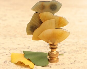 Ginkgo Leaf Lamp Finials in Yellow on Brass Hardware - A Matching Pair or Single Leaf Lamp Topper