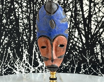 African Mask Lamp Finial on Brass Hardware