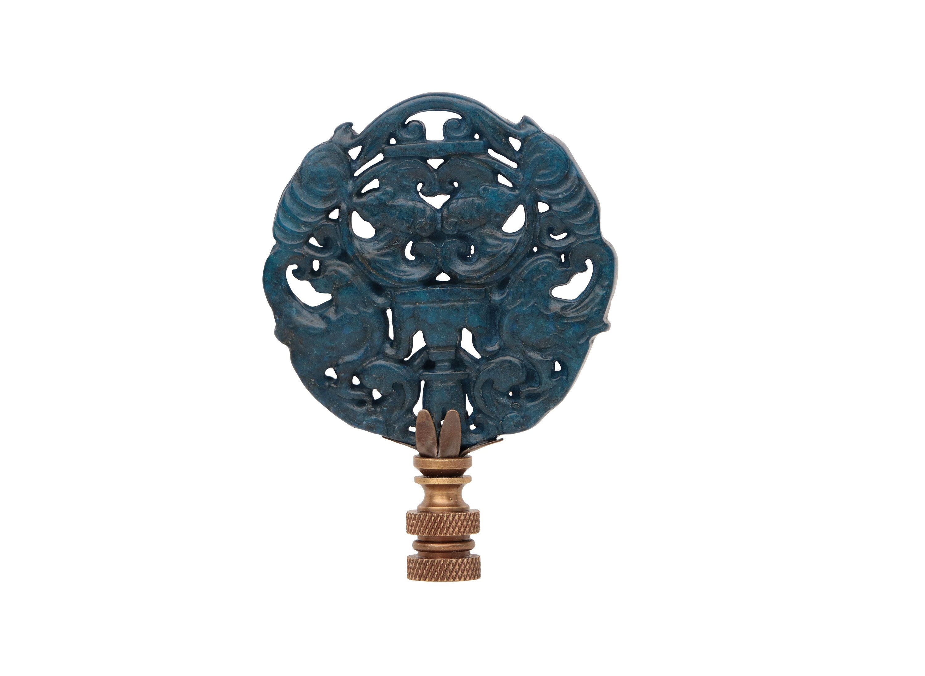 Chinese Carved Stone Lamp Finial in Dark Blue on Bronze Hardware