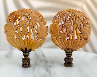 Chinese Lotus & Bamboo Lamp Finials on Bronze Hardware in Harvest