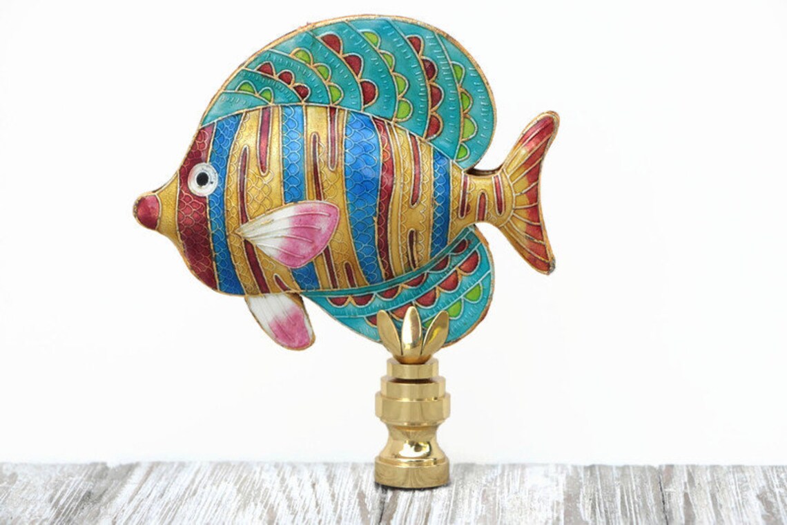 Striped Angelfish Fish Lamp Finial on a Shiny Brass Base Etsy