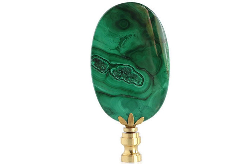 Malachite Lozenge Lamp Finial on a Shiny Brass Base