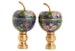 Cloisonné Apple Lamp Finials on Shiny Brass Bases - A Matching Pair 