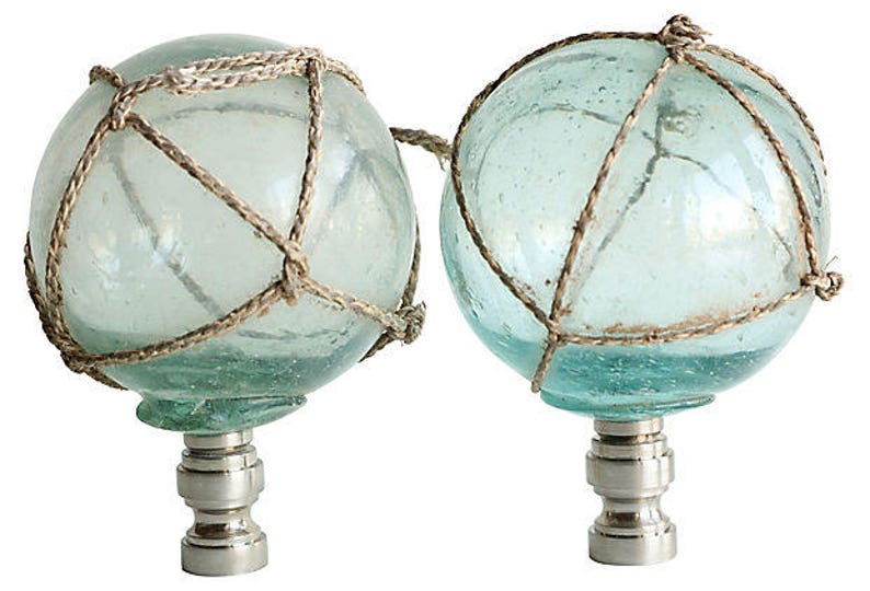 Netted Aqua Glass Lamp Finials on Brushed Nickel Bases A Etsy