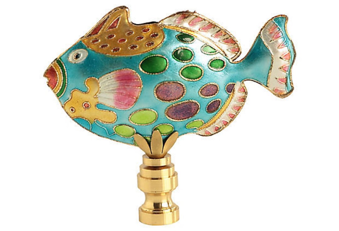 Spotted Reef Fish Lamp Finial on a Shiny Brass Base Etsy