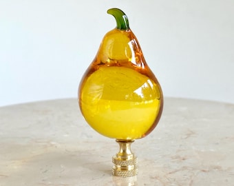 Glass Pear Lamp Finial on Brass Hardware - Yellow Pear Fruit Lamp Topper