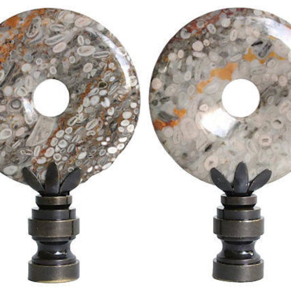 Embouts de lampe en corail fossile sur des bases en bronze dans des tons havane de plage - La paire assortie