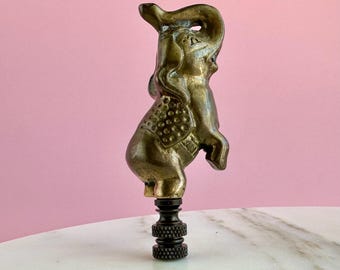 Balancing Brass Elephant Lamp Finial on Bronze Hardware - Circus Elephant Lamp Topper