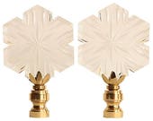 Cut Crystal Snowflake Lamp Finials on Polished Brass Bases - A Pair