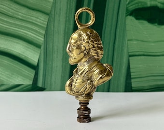 Brass William Shakespeare Head Bust Lamp Finial on Bronze Hardware