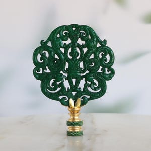 Chinese Scholar Lamp Finial on Brass Hardware in Deep Jade Green