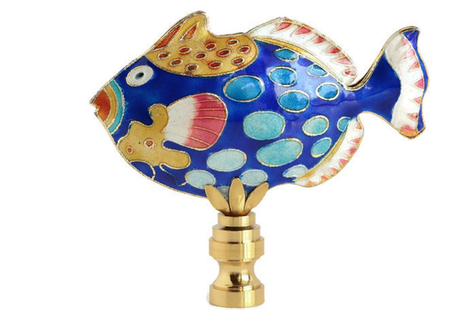 Spotted Reef Fish Lamp Finial on a Shiny Brass Base Etsy