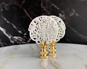 Small Chinese Carved Stone Lamp Finials in White on Brass Hardware