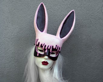 Milkshake bunny mask - pink bunny mask - rabbit mask - pink mask - paper maché mask - masquerade - animals mask -hand made mask - burlesque