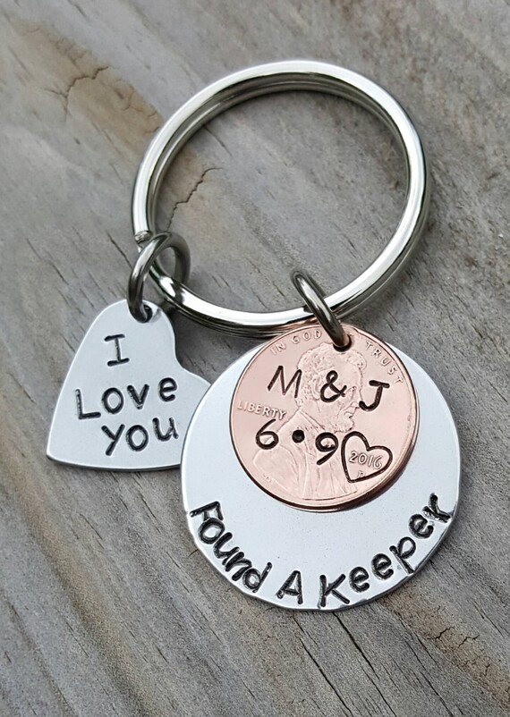 Personalized Hand Stamped Anniversary Key Chain,gift for Wife,gift