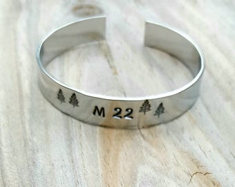 Womens Cuff Bracelet,  Scenic Roads, Handstamped Jewelry, M22 State Highway, Pure Aluminum, Hypoallergenic, Adjustable Cuff Bracelet, Custom