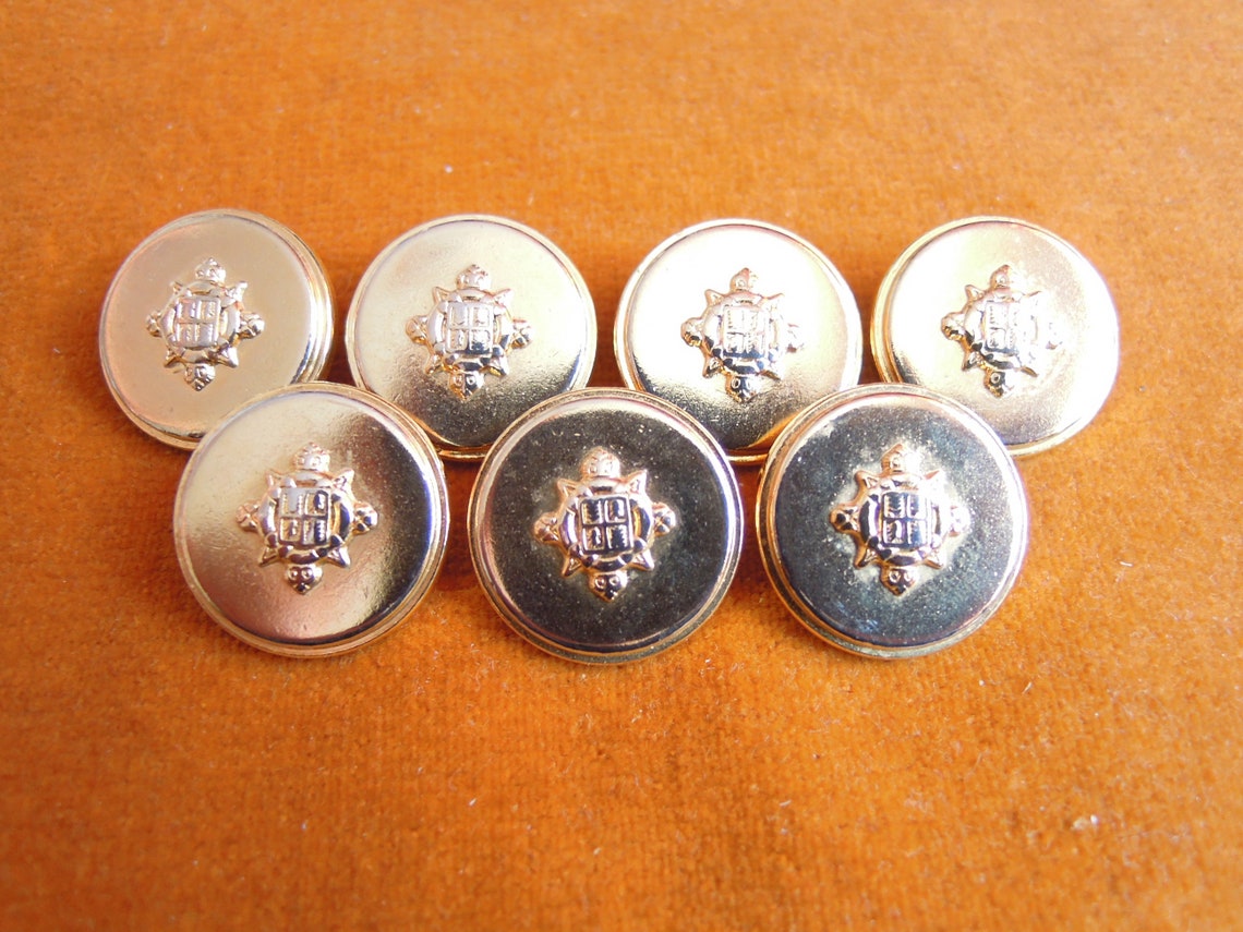 Set of 7 Vintage Retro Coat of Arms Gold Color Metal Buttons Etsy