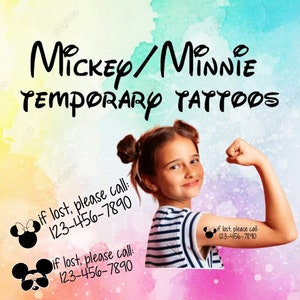 Kids Temporary Tattoos/ Kids Tattoos/ If Lost Tattoos/ Tattoos/ Temporary Tattoos/ If Lost Kids Tattoos/ Phone Number Tattoos/Mickey/Minnie