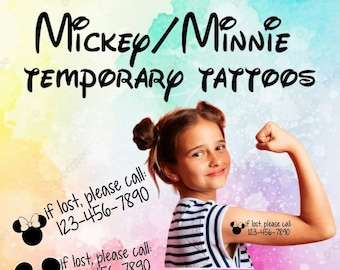 Kids Temporary Tattoos/ Kids Tattoos/ If Lost Tattoos/ Tattoos/ Temporary Tattoos/ If Lost Kids Tattoos/ Phone Number Tattoos/Mickey/Minnie