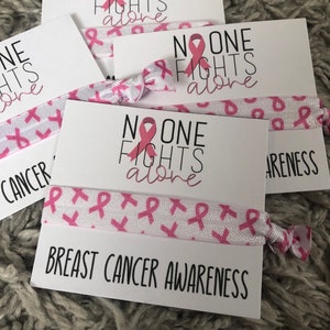 Breast Cancer Awareness/Party Hair Ties/Party Favors/Breast Cancer/ Pink/Elastic Hair Ties/Creaseless Hair Tie/She&#39;s a Fighter/ Customize