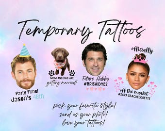 Custom Temporary Tattoos, Custom Tattoos, Face Tattoos, Temporary Tattoos,Couple Tattoos,Bachelorette Tattoos,Birthday Tattoos,Groom Tattoos