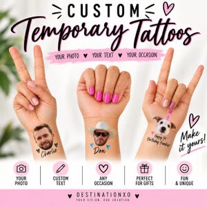 Custom Temporary Tattoos - Party Favors - Bachelorette Tattoo - Personalized Party Favor - Groom's Face Tattoo - Bride Tattoo - Pet Tattoo