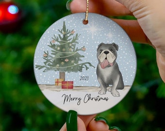 Bulldog Christmas Ornament, 2023 Bulldog Christmas Ornament, Gray Bulldog, Christmas Ornament, Ornament, Bulldog Christmas, Bulldog Ornament