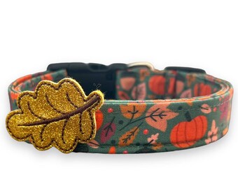 Fall Dog Collar, Pumpkin Dog Collar with Embellishment, Dog Collar with Fall Leaves, Thanksgiving Dog Collar, Autumn Dog Collar, Dog Collar