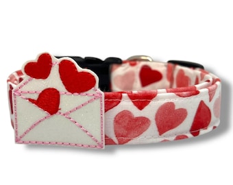 Valentine's Day Dog Collar, Watercolor Heart Dog Collar with Embellishment, Dog Collar for Valentine's Day, Heart Dog Collar, Red Hearts