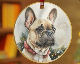 French Bulldog Christmas Ornament, Frenchie Ornament, 2023 Dog Ornament, Dated Dog Ornament, Christmas Ornament for Dog, Gift for Dog Mom