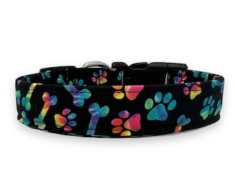 Tie-Dye Dog Collar, Tie-Dye Paw Print Dog Collar, Tie-Dye Dog Bone Collar, Tie-Dye Dog, Tie-Dye Collar for Dog, Summer Dog Collar