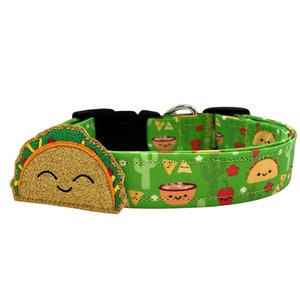 Taco Dog Collar | Green Dog Collar with Tacos & Chips | Cinco De Mayo Dog Collar | Saguaro Cactus Dog Collar | Prickly Pear Dog Collar