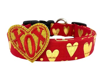 Valentine's Day Heart Dog Collar with XOX Heart Embellishment