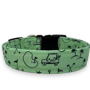 Golf Dog Collar | Mint Green Golf Cart Dog Collar | Palm Tree Dog Collar | Golf Lover Dog Gift | Sporty Dog Collar for Summer